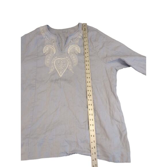 Simple NYC 2X Linen Tunic Boho Top V Neck Tassles Cream Embroidered 3/4 Sleeves - Picture 4 of 7